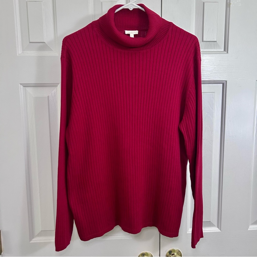 Talbots Red Ribbed 100% Cotton Turtleneck Sweater Size 1X